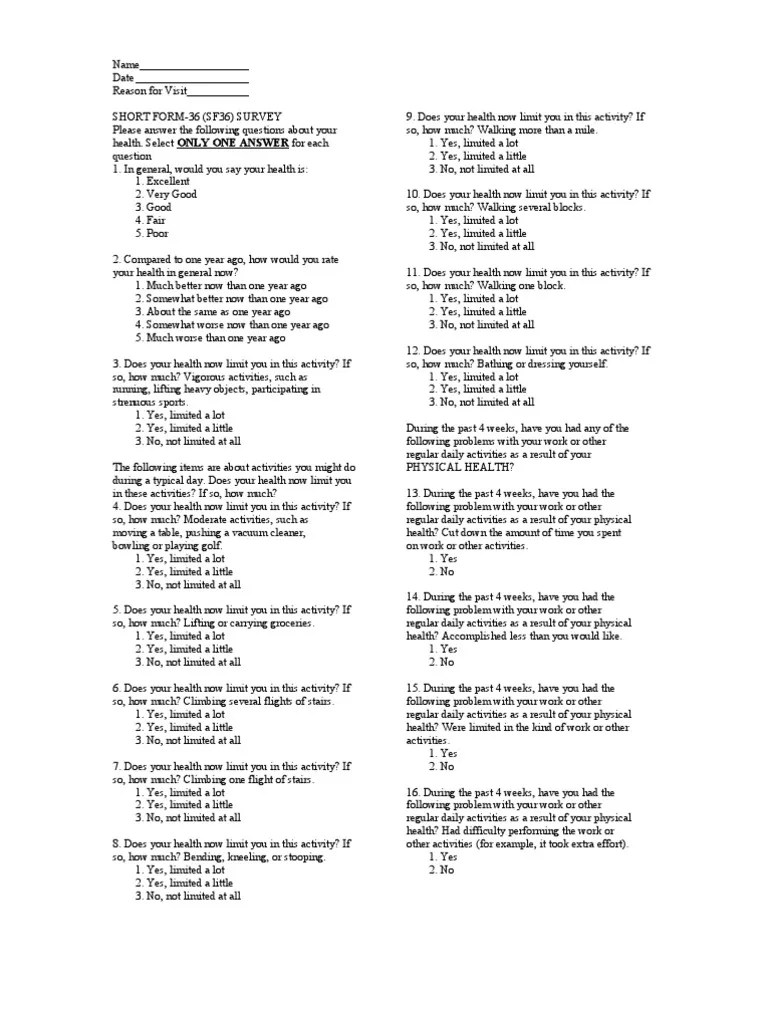 Short Form 36 PDF Pain Behavioural Sciences