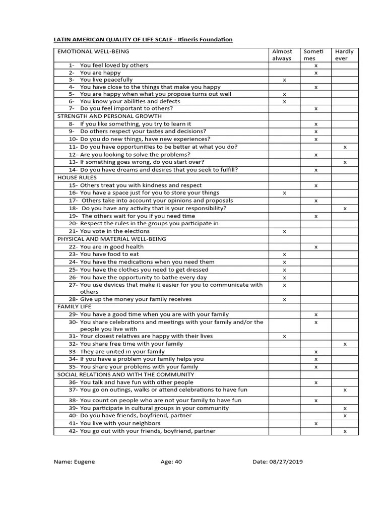 Quality of Life Scale PDF Quality Of Life Well Being