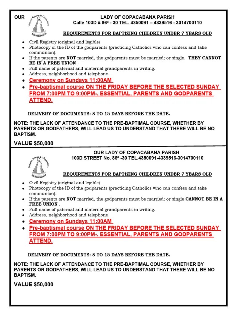 Requirements For Sacraments PDF Godparent Baptism