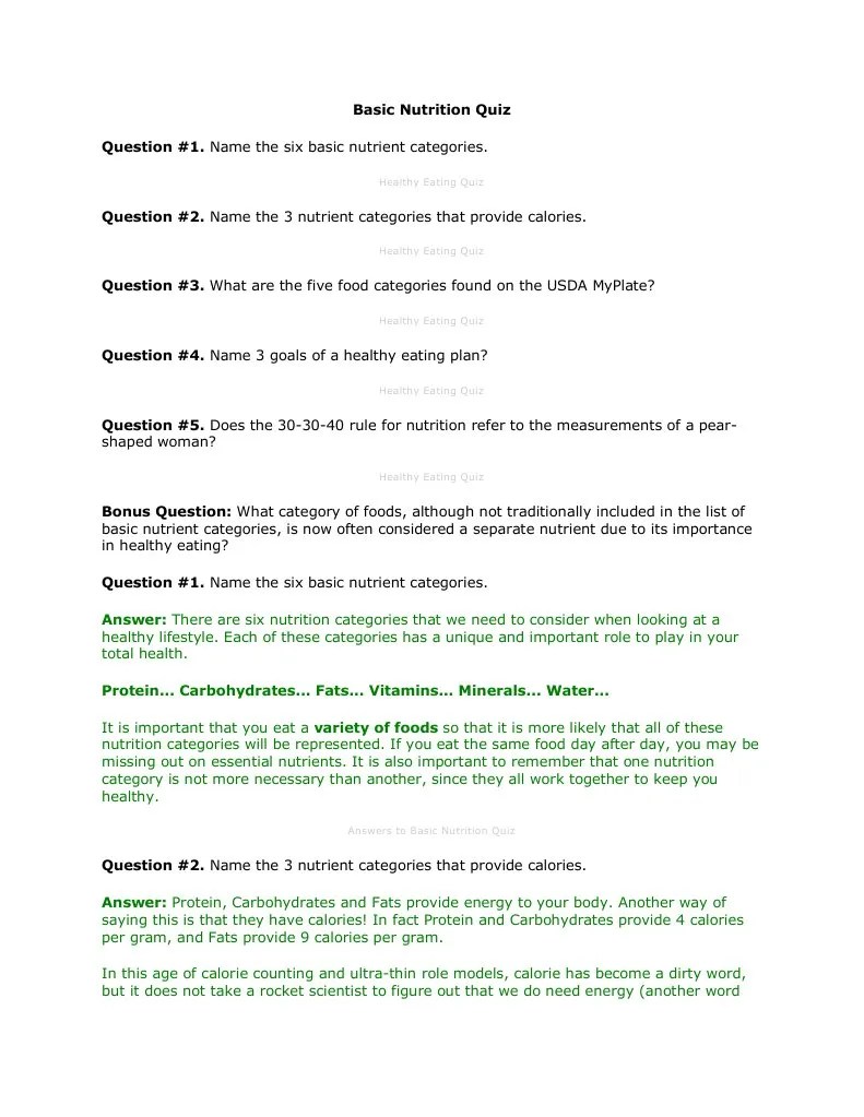Basic Nutrition Quiz | PDF | Carbohydrates | Fat