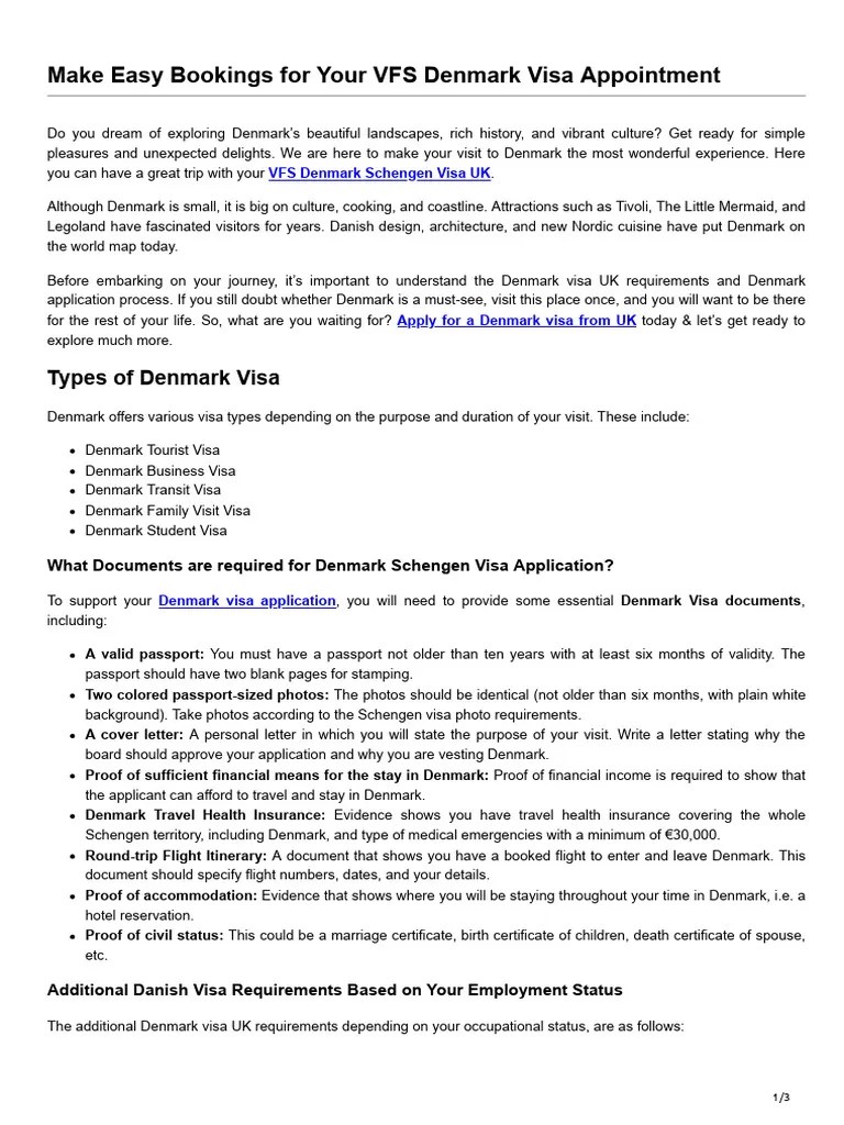Make Easy Bookings for Your VFS Denmark Visa Appointment PDF Travel