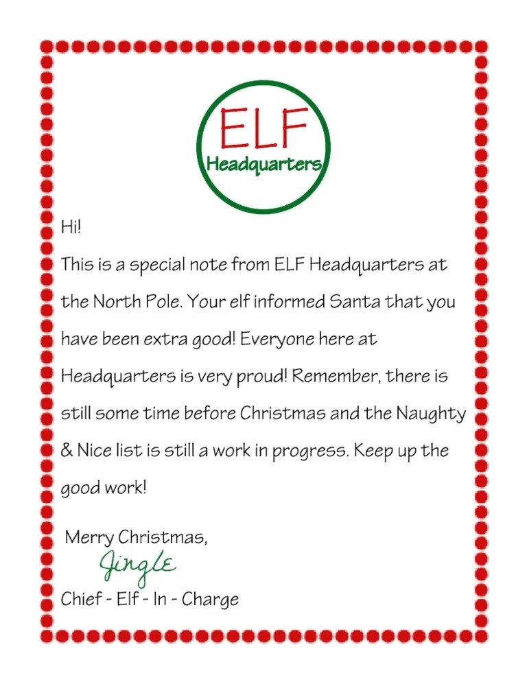 Letter From Elf on the Shelf