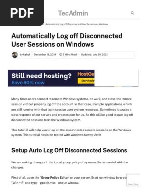 Automatically Log Off Disconnected User Sessions On Windows | PDF 