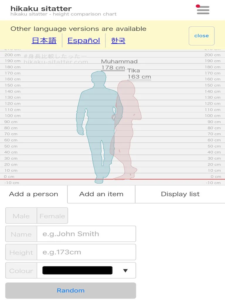 Hikaku Sitatter Height Comparison Chart PDF