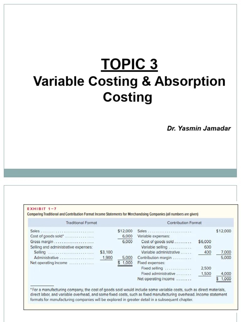 Topic Statement Using Variable &absorption Costing PDF Cost