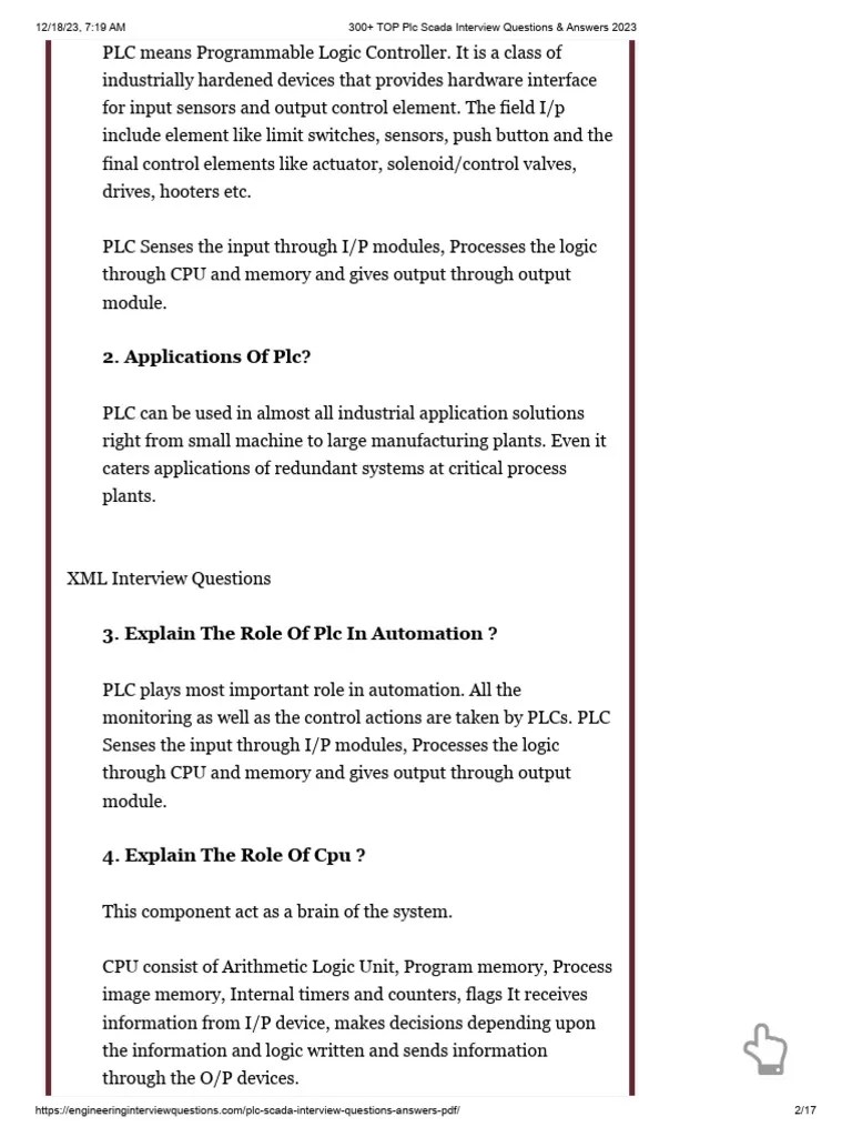 300+ TOP Plc Scada Interview Questions & Answers 2023 PDF
