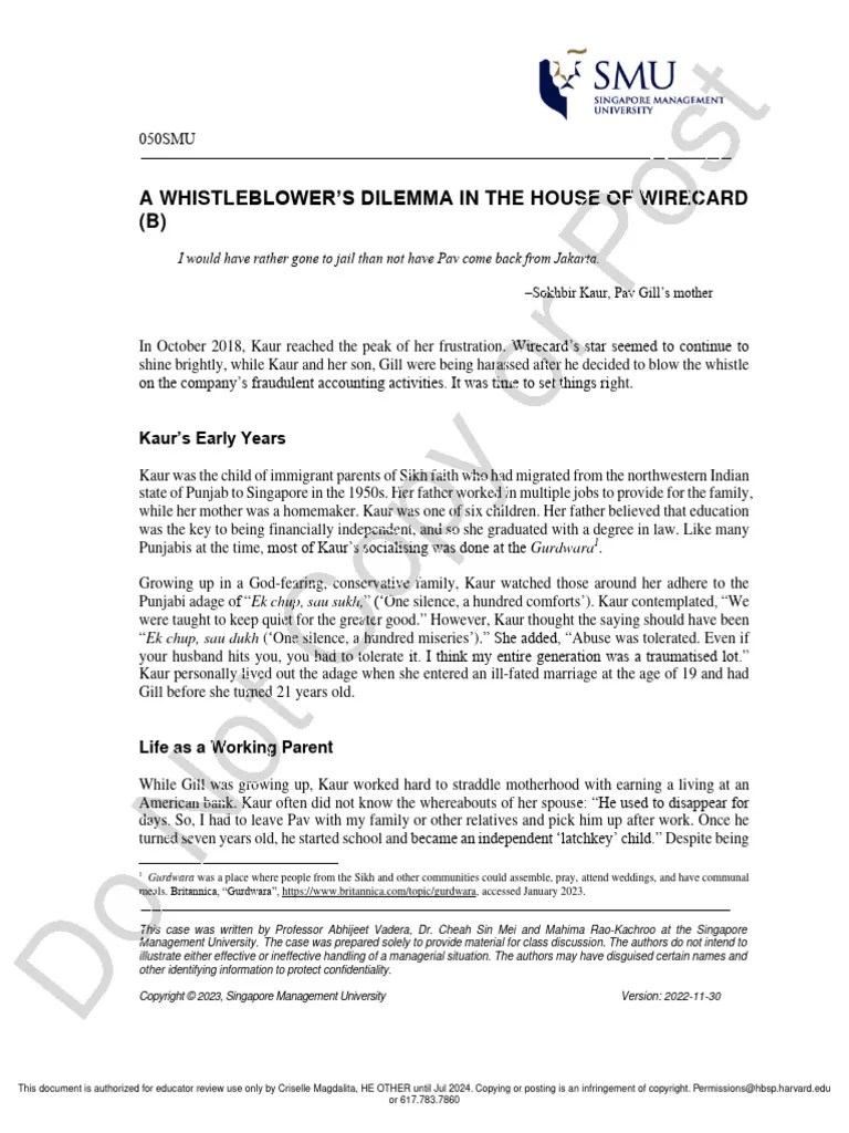 PART B A Whistleblower's Dilemma in The House of Wirecard PDF