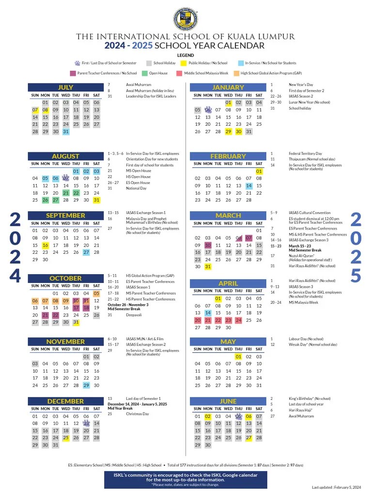 Iskl Calendar 2025 2025 Feb 5 PDF Observances Holidays
