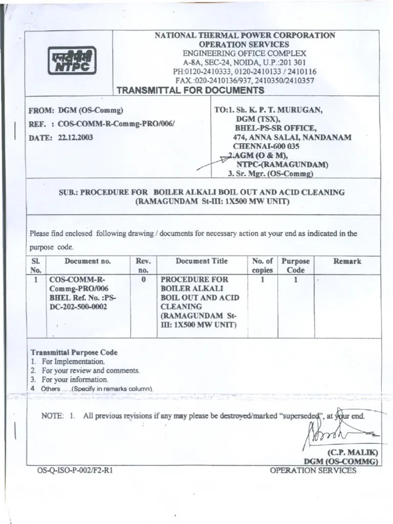 Procedure for Boiler Alkali Boil Out and Acid Cleaning PDF