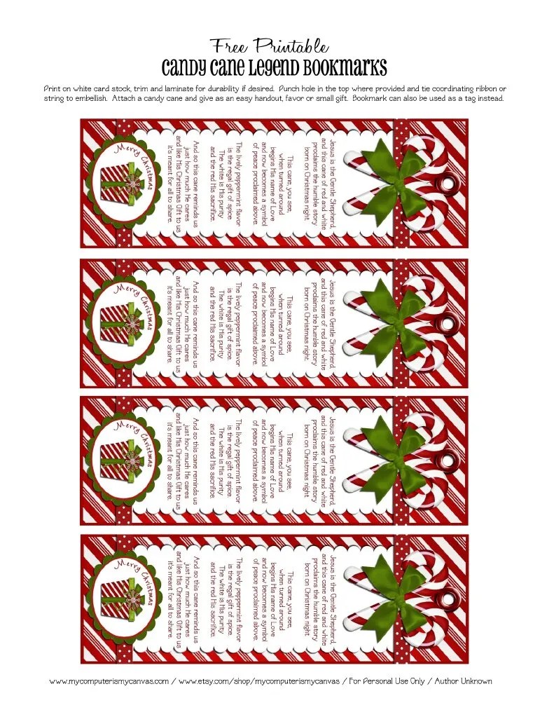 My Computer is My Canvas FREEBIE Candy Cane Legend Bookmarks