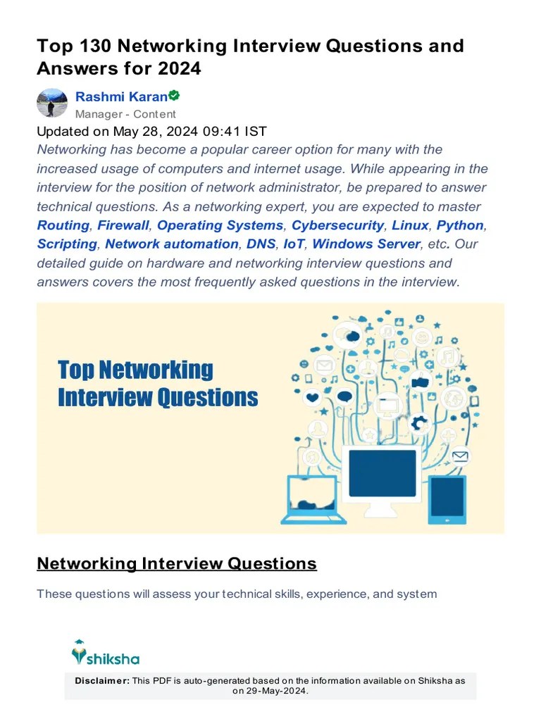Top 130 Networking Interview Questions and Answers For 2024 Rashmi
