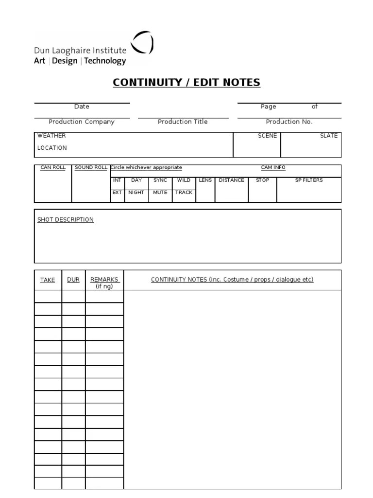 Continuity Sheet