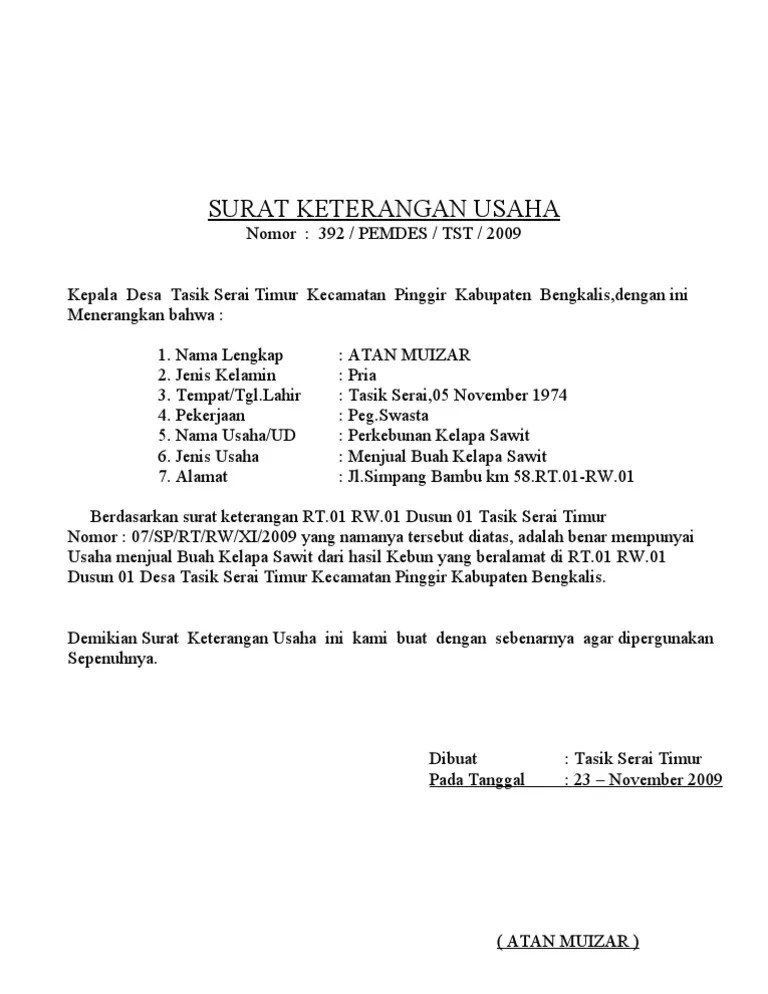 Contoh Surat Keterangan Usaha Bangkrut Dari Desa Nusagates