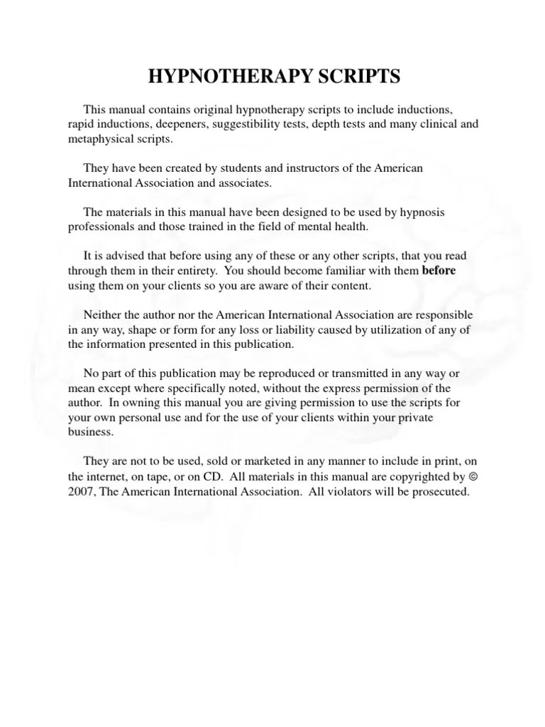 Script Book Hypnosis Hypnosis Fear