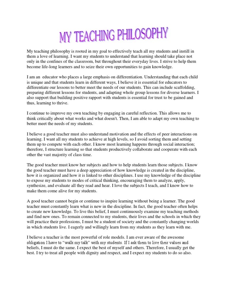 My Teaching Philosophy Teachers Learning