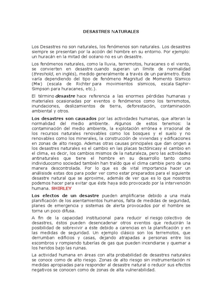 DESASTRES NATURALES. resumen