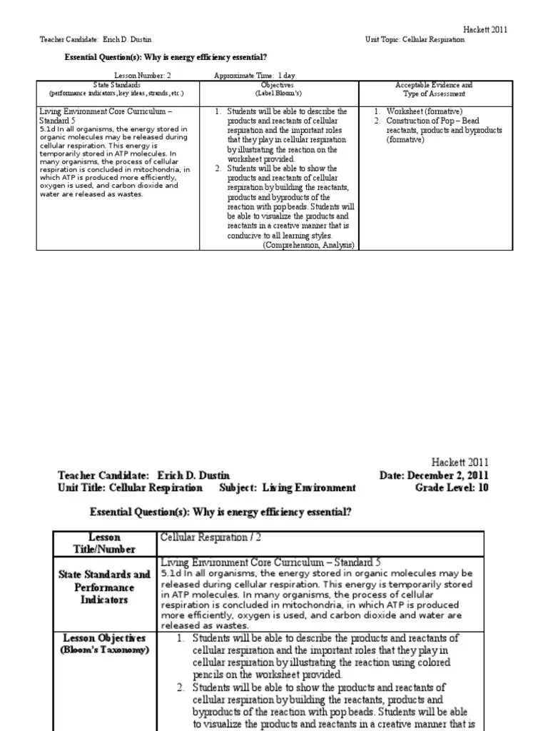 Cellular Respiration LP 2 Cellular Respiration Reading Comprehension