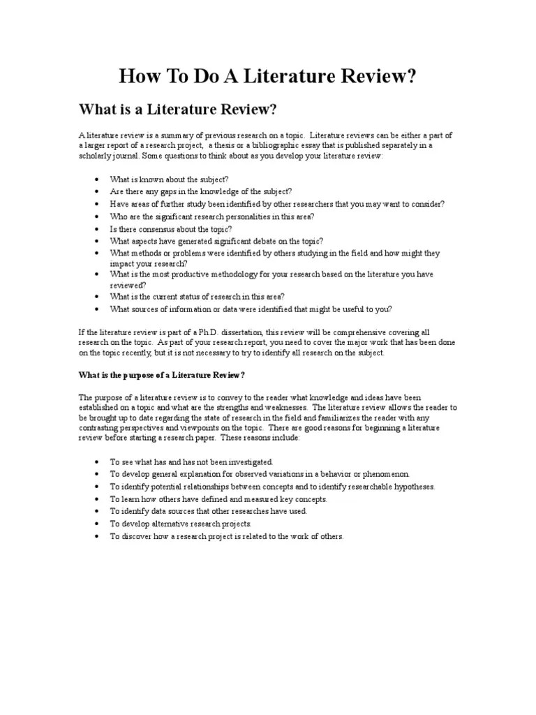 How to Do a Literature Review Literature Review Reserved Word