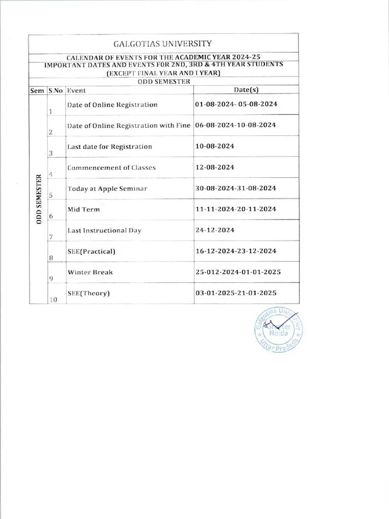 Academic Calender Fall 202425 PDF