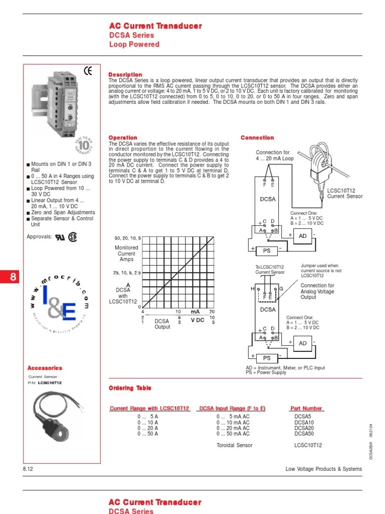 ABB AC Current Transducer, DCSA Series Loop Powered PDF Power