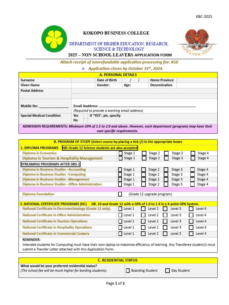 2025 KBC Non School Leaver Application Form1 PDF Career & Growth