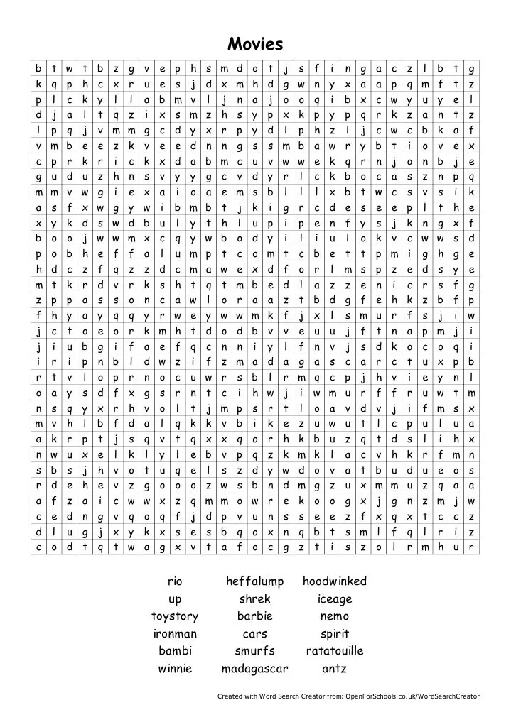 Movie Word Search
