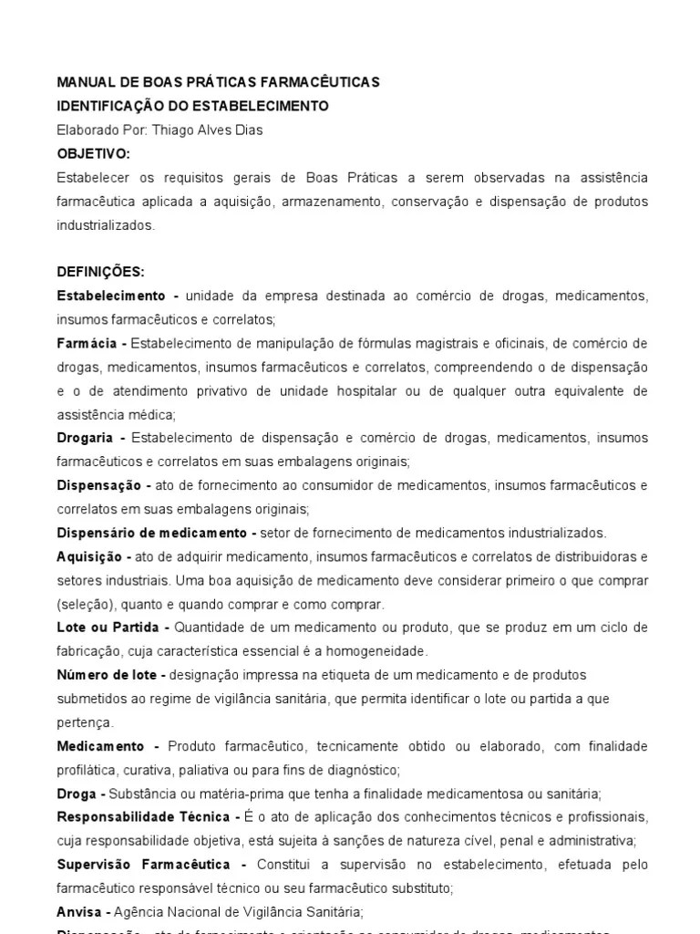 Manual de Boas Praticas farmacêuticas Farmacêutico Droga Farmacêutica