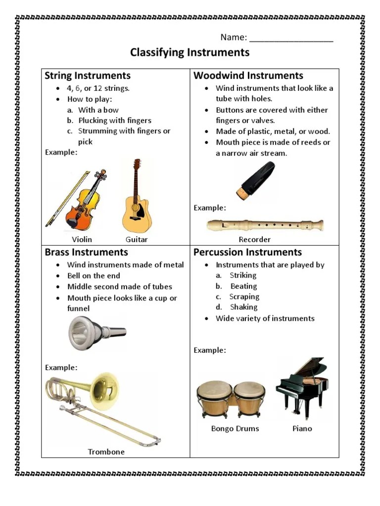 String Instruments Worksheets Classification, History, Examples