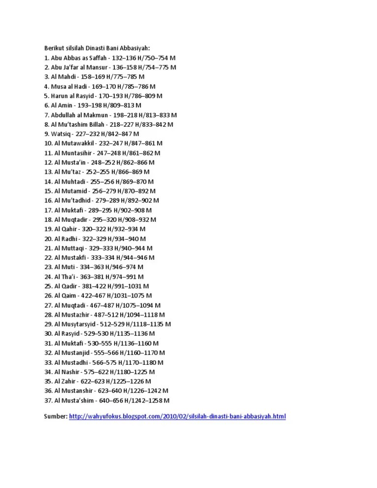 Berikut Silsilah Dinasti Bani Abbasiyah