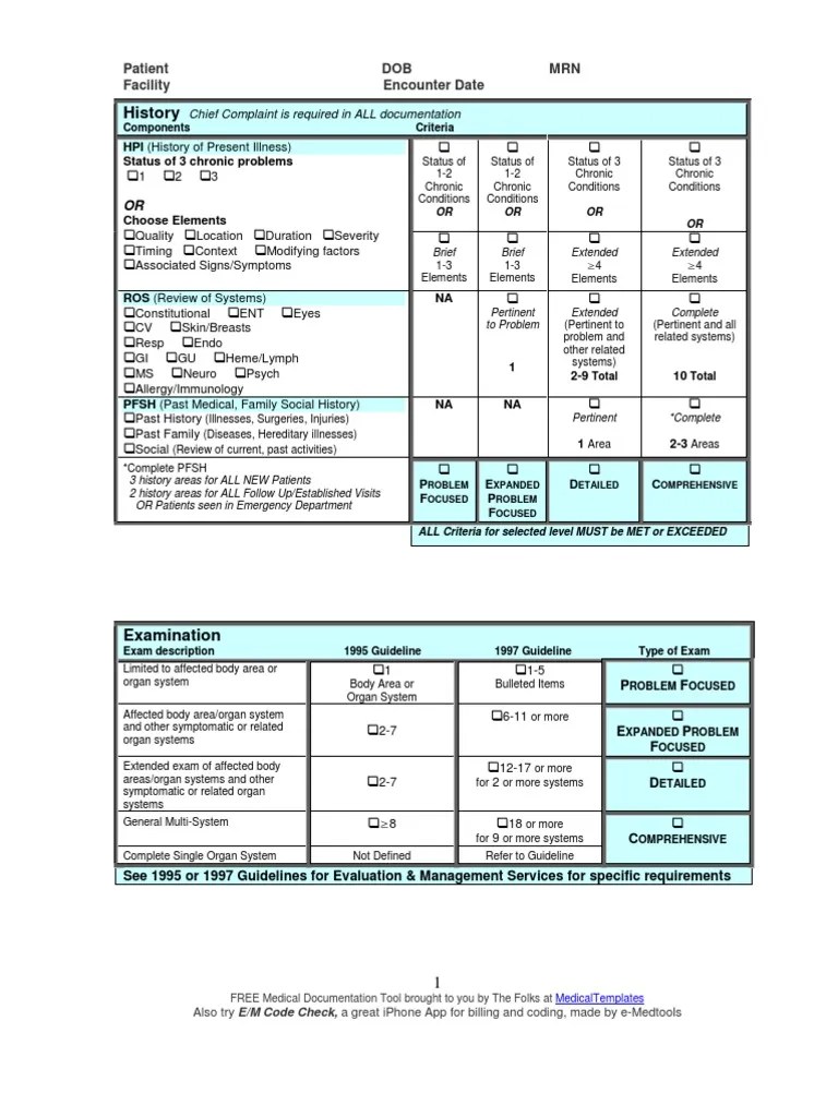 E and M Documentation and Coding Worksheet | E&M Audit Worksheet