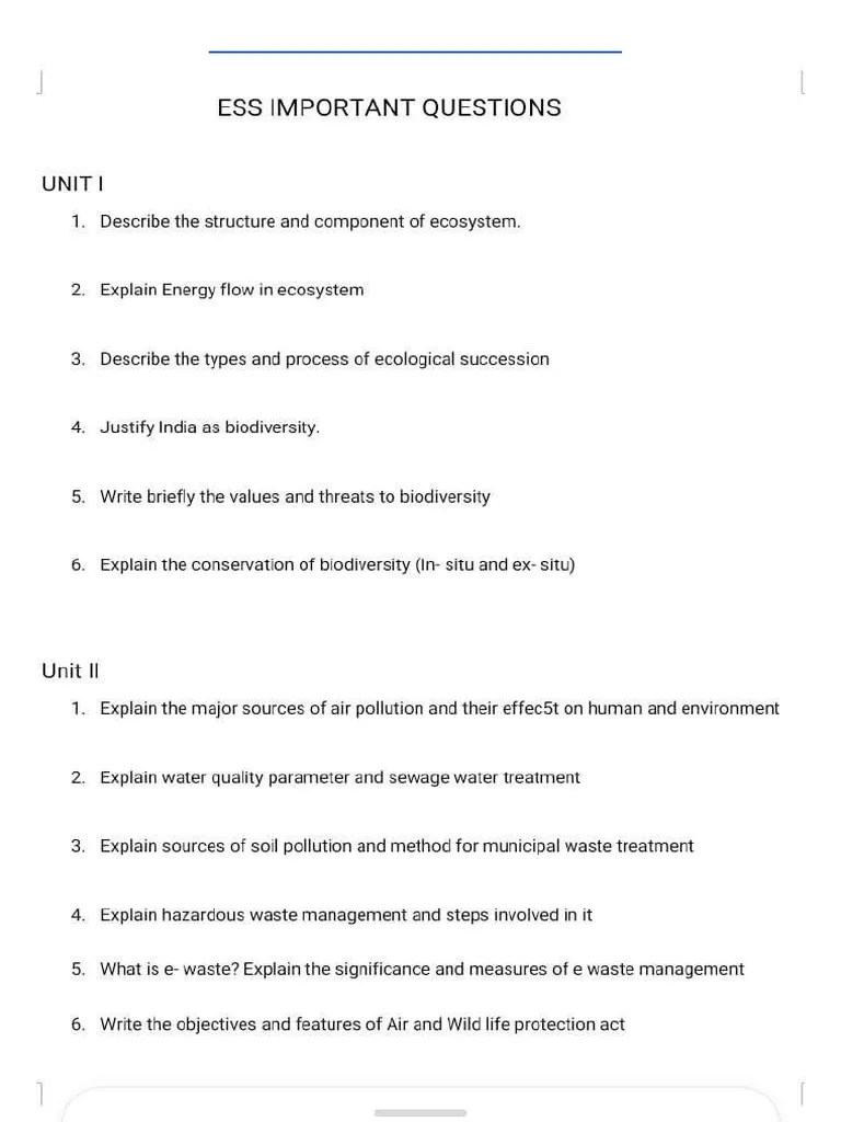ESS Important Question PDF
