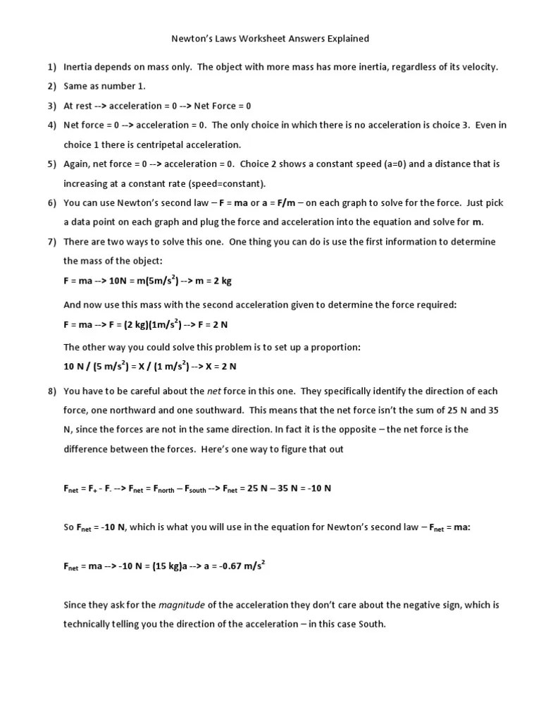 Newton's Laws Answers Explained | PDF | Acceleration | Force