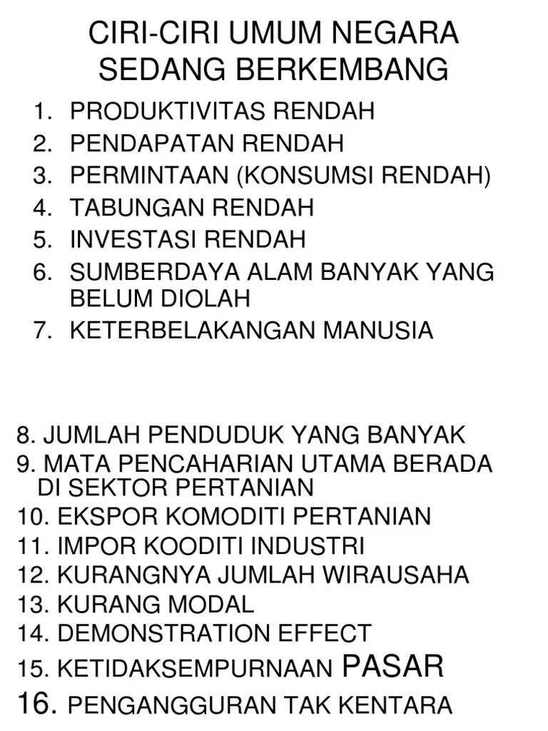 Ciri-Ciri Umum Negara Sedang Berkembang | PDF