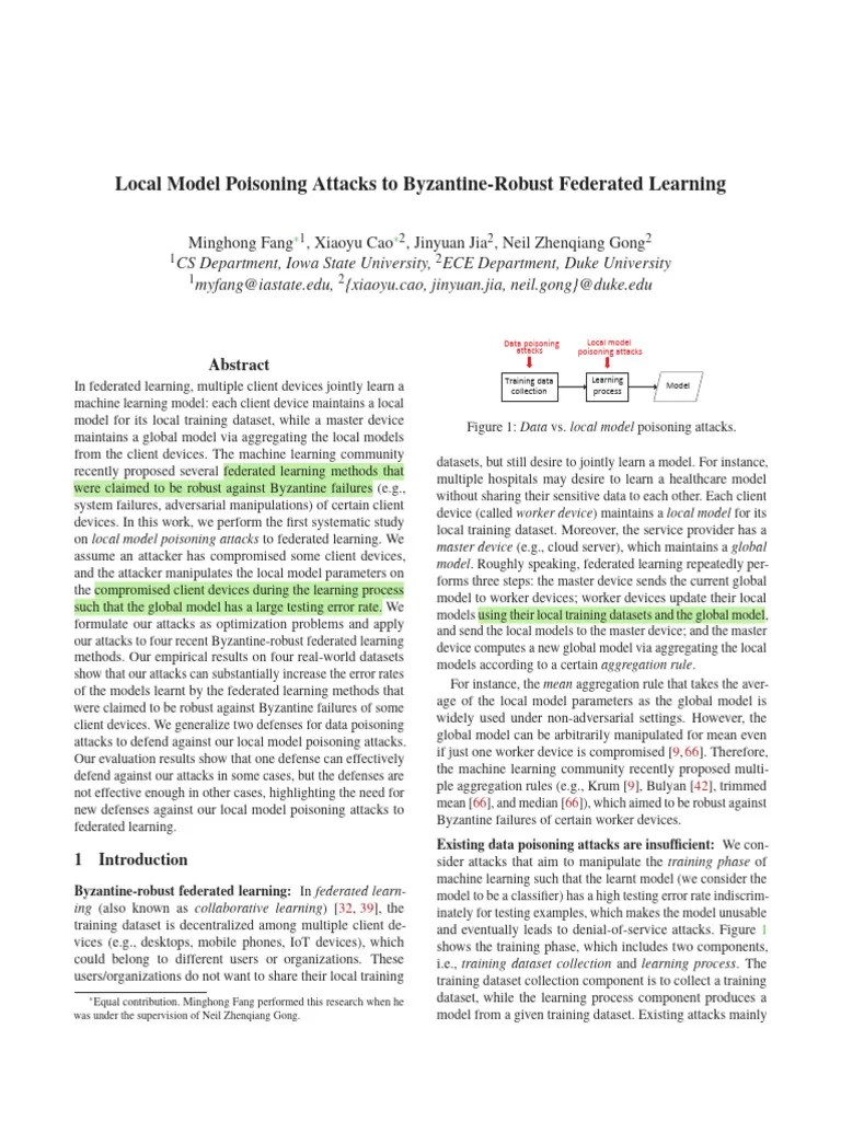 Local Model Poisoning Attacks To FL PDF Mathematical Optimization