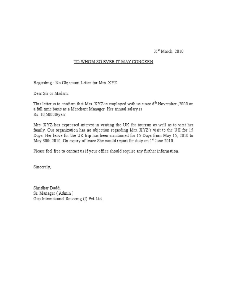Sample No Objection Letter Certificate Noc[1]