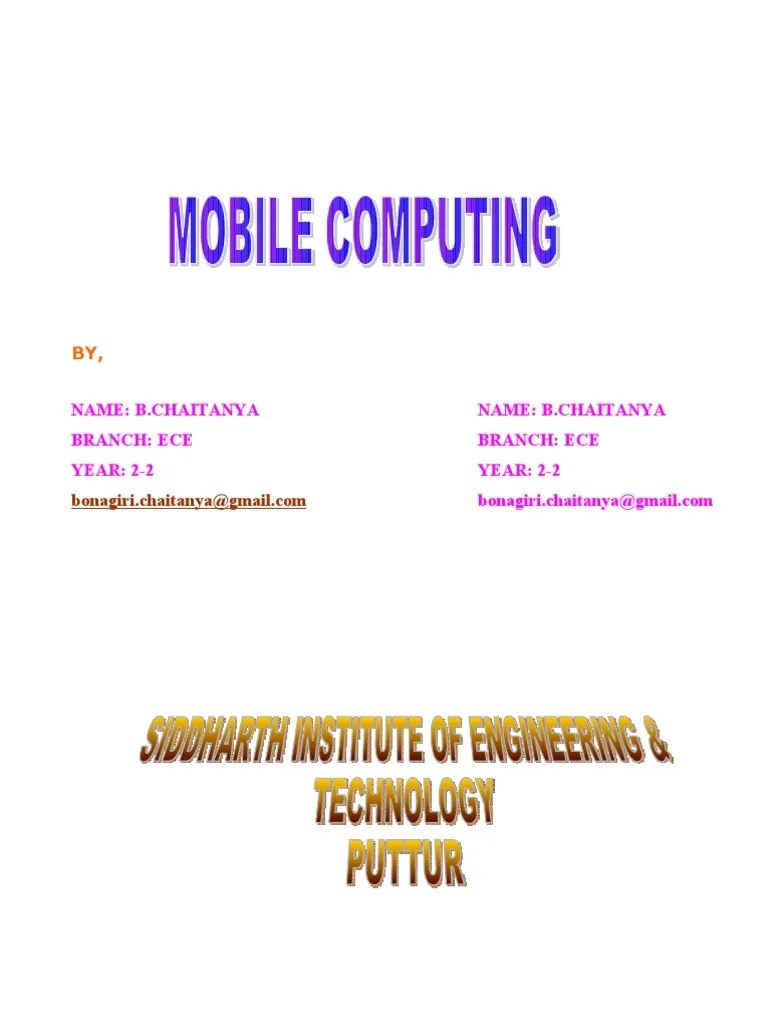 Mobile Computing PDF Personal Digital Assistant Computer Network