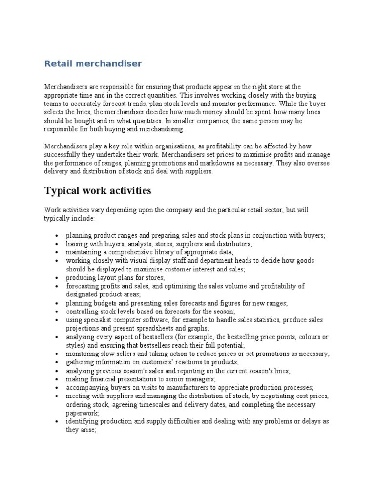 Retail Merchandiser Description Retail Merchandising