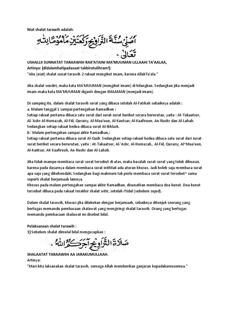 Doa Dan Niat Shalat Tarawih | PDF