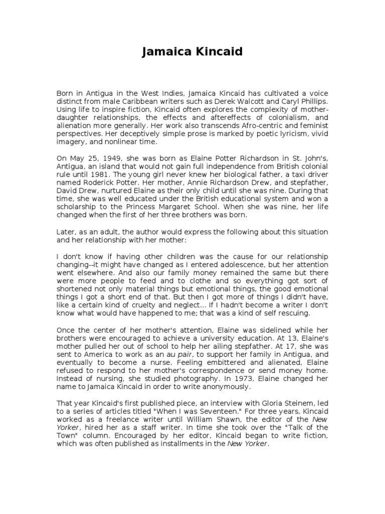 Jamaica Kincaid Fiction & Literature