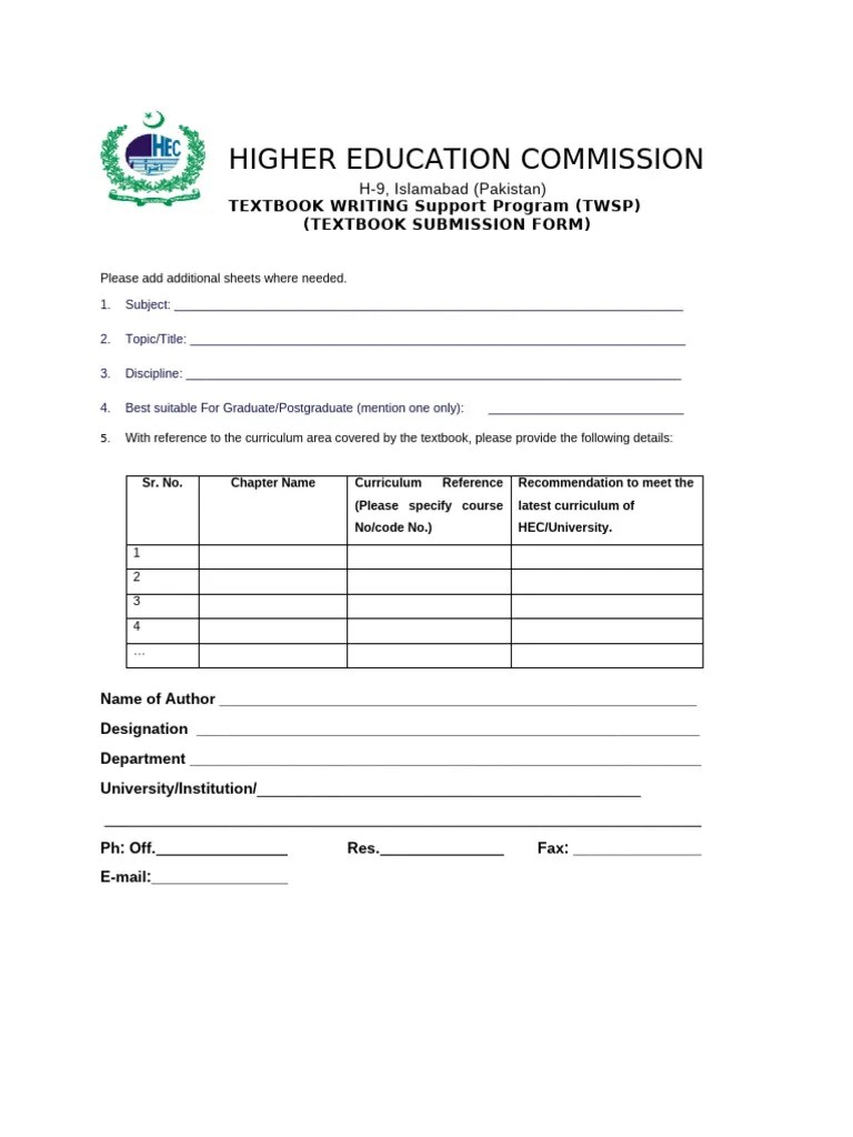 Textbook Submission Form PDF Postgraduate Education Business(06)