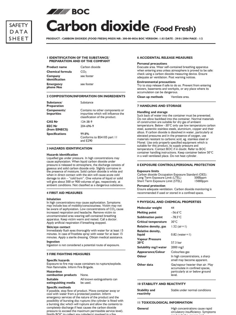 MSDS CO2 Carbon Dioxide Breathing