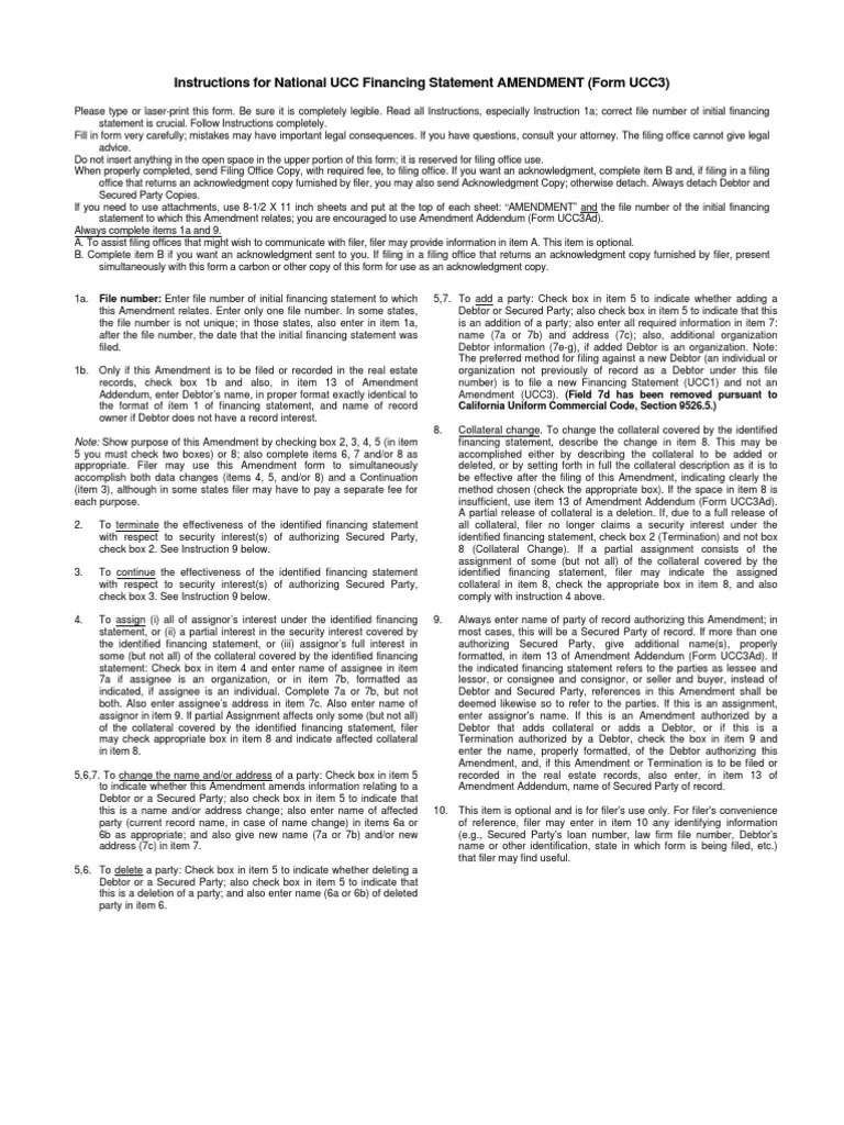 UCC 3 Instructions PDF Assignment (Law) Common Law