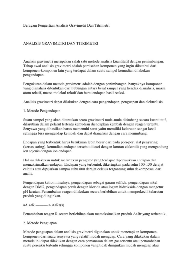 Beragam Pengertian Analisis Gravimetri Dan Tit Rime Tri | PDF