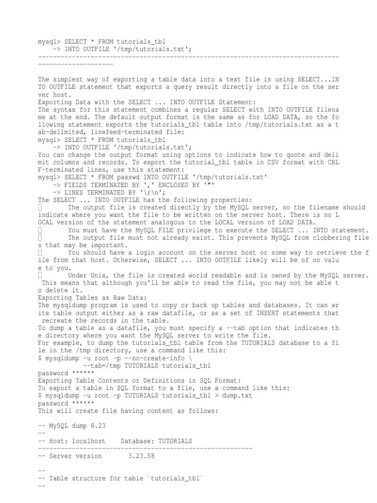 Dump Mysql Table PDF File Format Sql