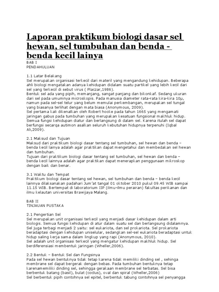 Contoh Laporan Praktikum Sel Tumbuhan