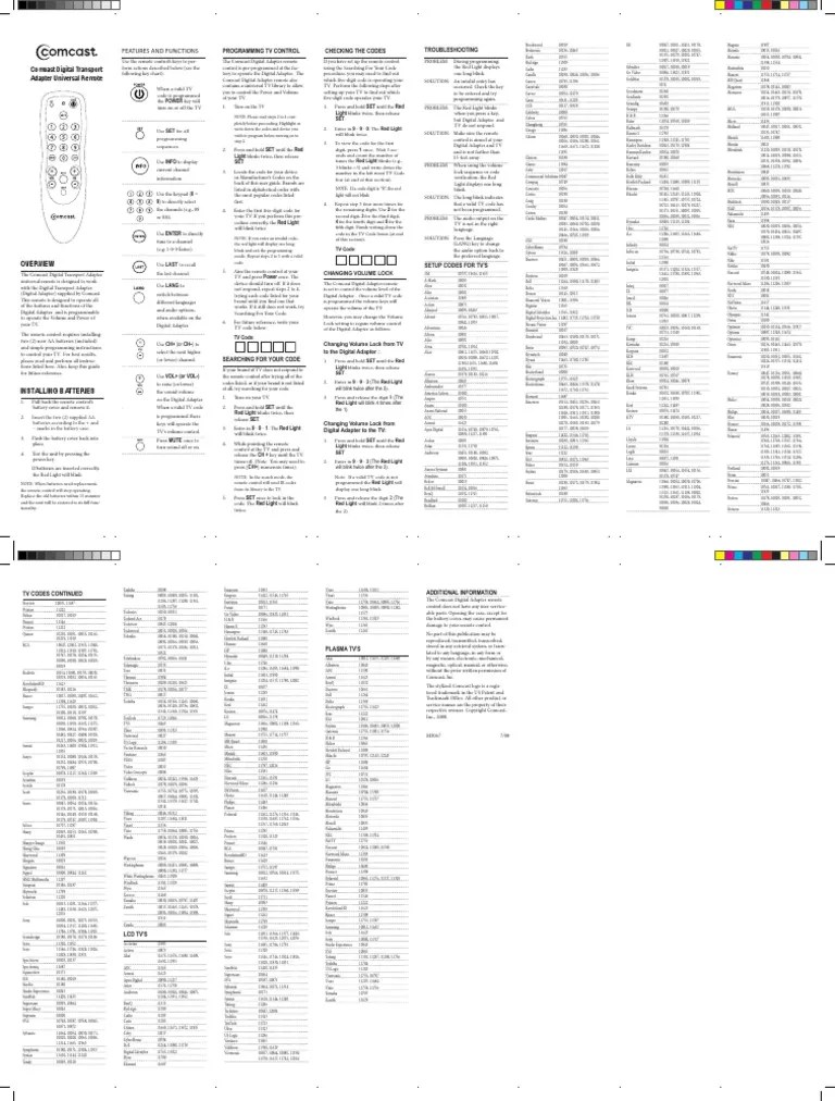 Comcast Dta Remote Codes Remote Control Display Technology