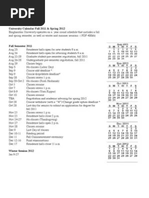 { Binghamton Calendar Fall 2023 { University Calendar Fall 2011 & Spring 2012 | Pdf