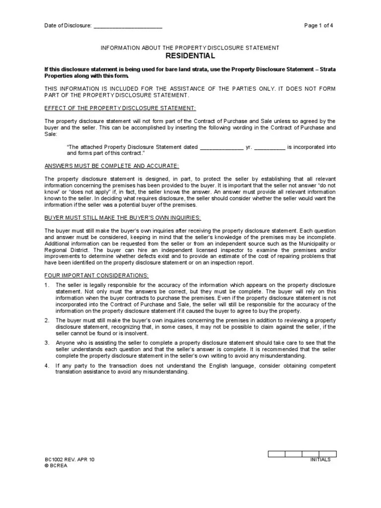 Property Disclosure Statement PDF Sales Property