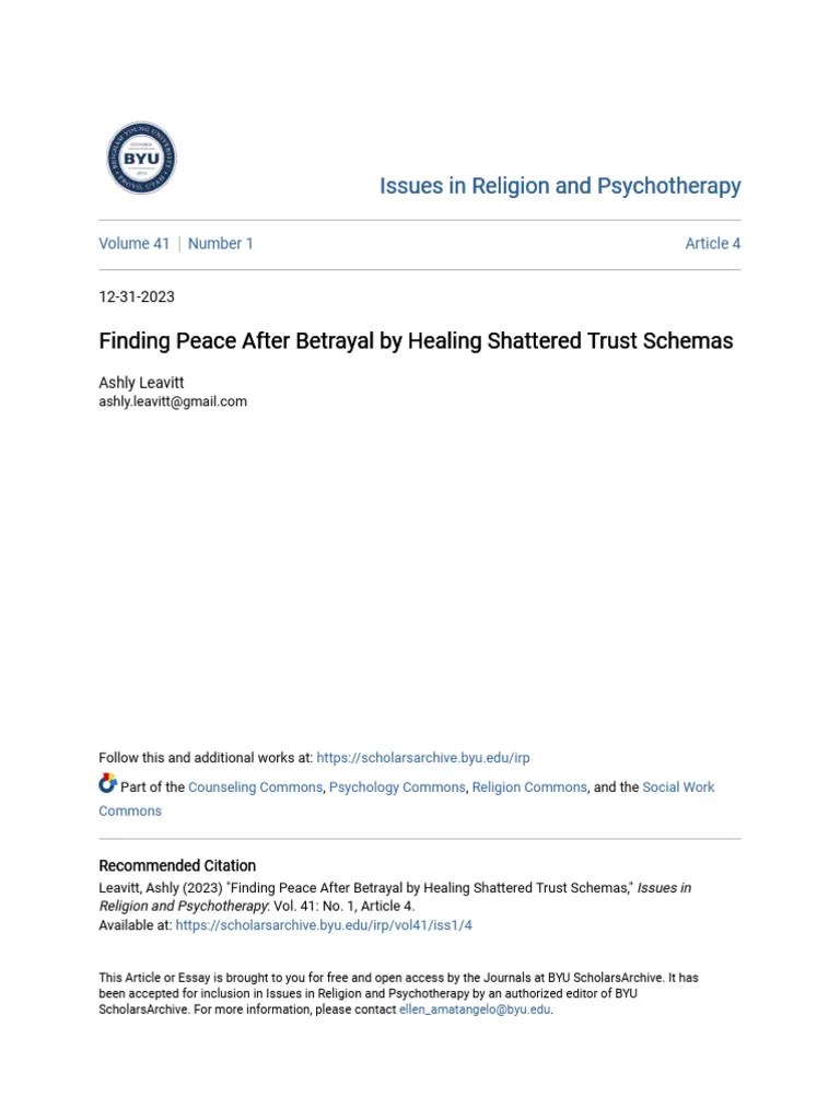 Finding Peace After Betrayal by Healing Shattered Trust Schemas PDF