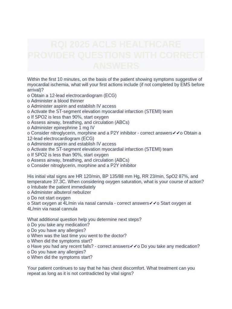 RQI 2025 ACLS HEALTHCARE PROVIDER QUESTIONS WITH CORRECT ANSWER1 PDF